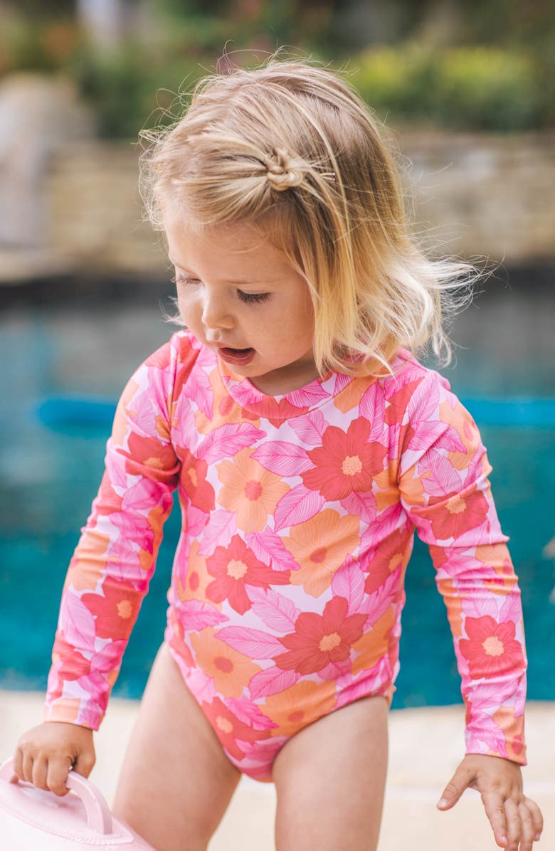 Feather 4 Arrow Wave Crasher Long Sleeve Rashguard Swimsuit, Alternate, color, 