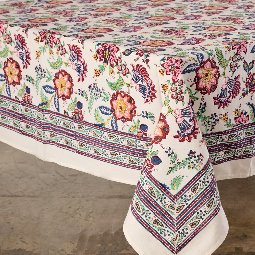 Ten Thousand Villages Zaina Floral Blockprint Tablecloth In Multi
