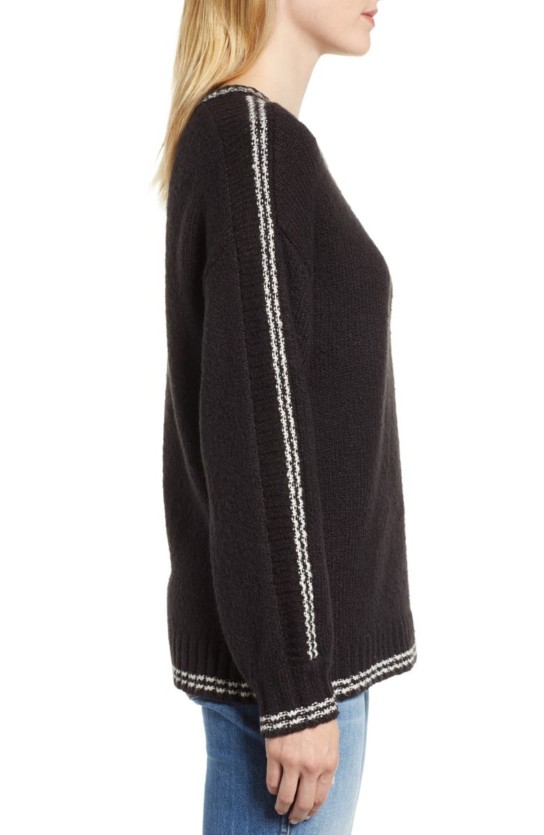 Velvet by Graham & Spencer Stripe Sleeve Cotton Blend Sweater, Alternate, color, 