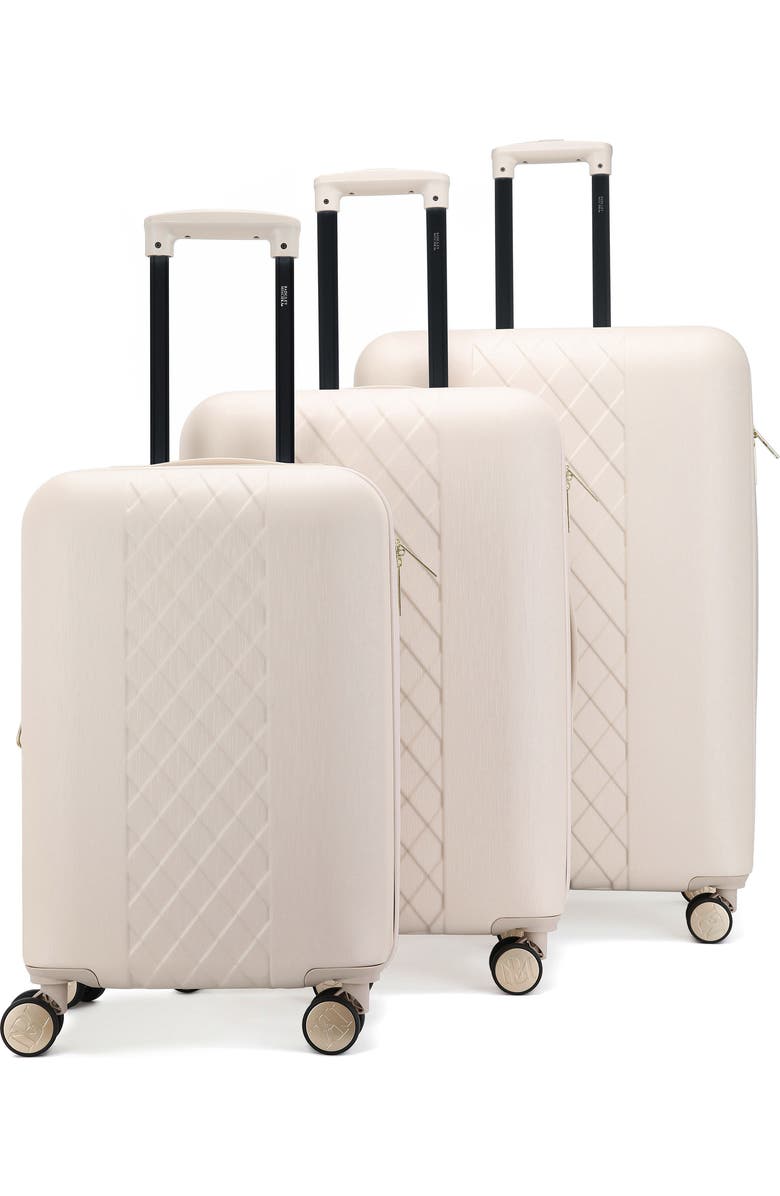 Badgley Mischka Collection Three-Piece Diamond Hardside Spinner Luggage Set, Main, color, Champagne