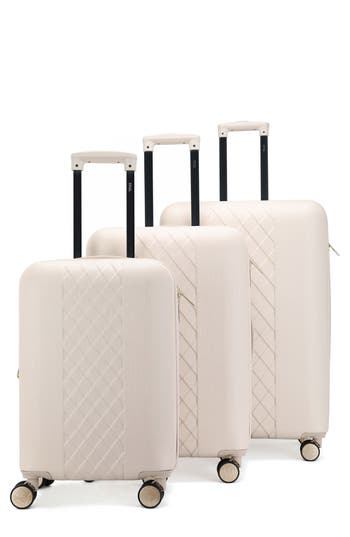 Badgley Mischka Collection Three-piece Diamond Hardside Spinner Luggage Set In Champagne