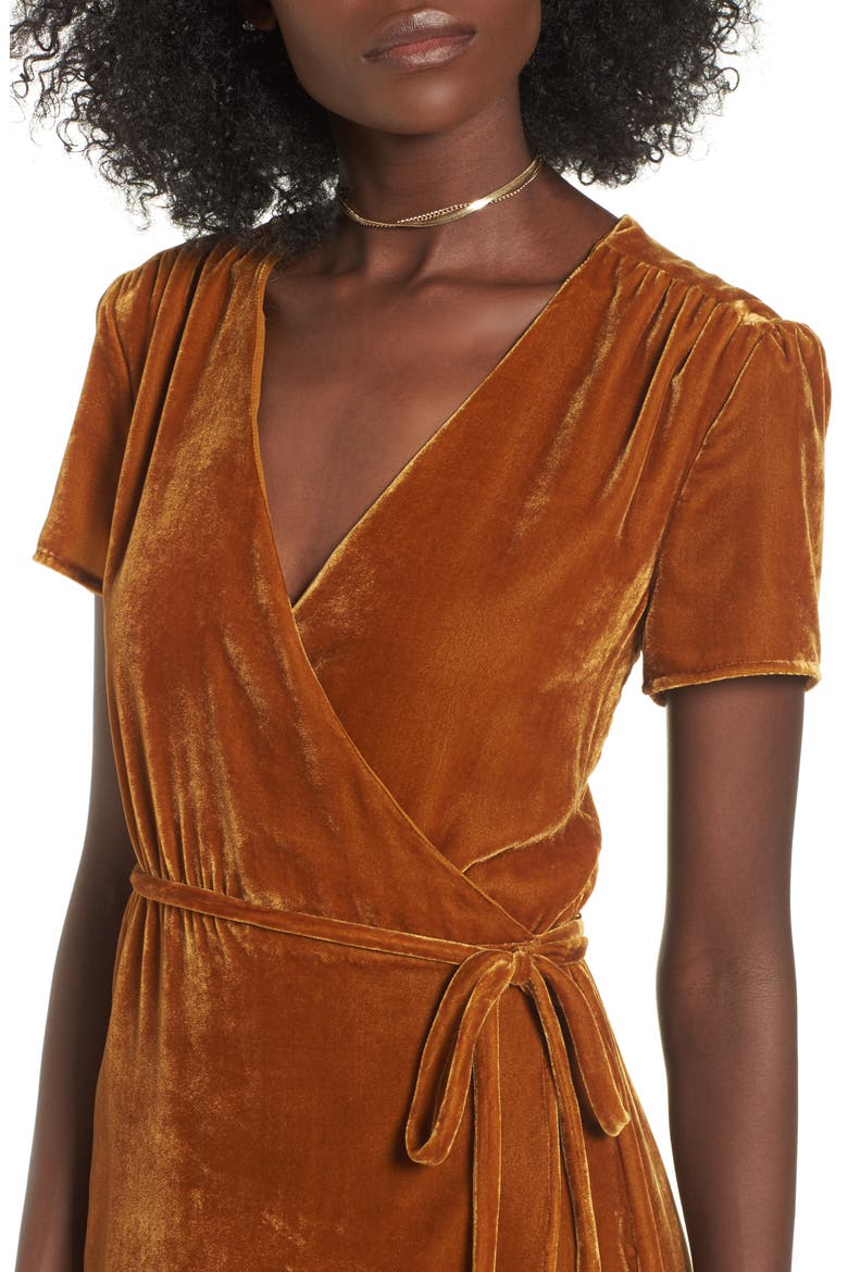 Next to You Velvet Wrap Dress, Alternate, color, MUSTARD