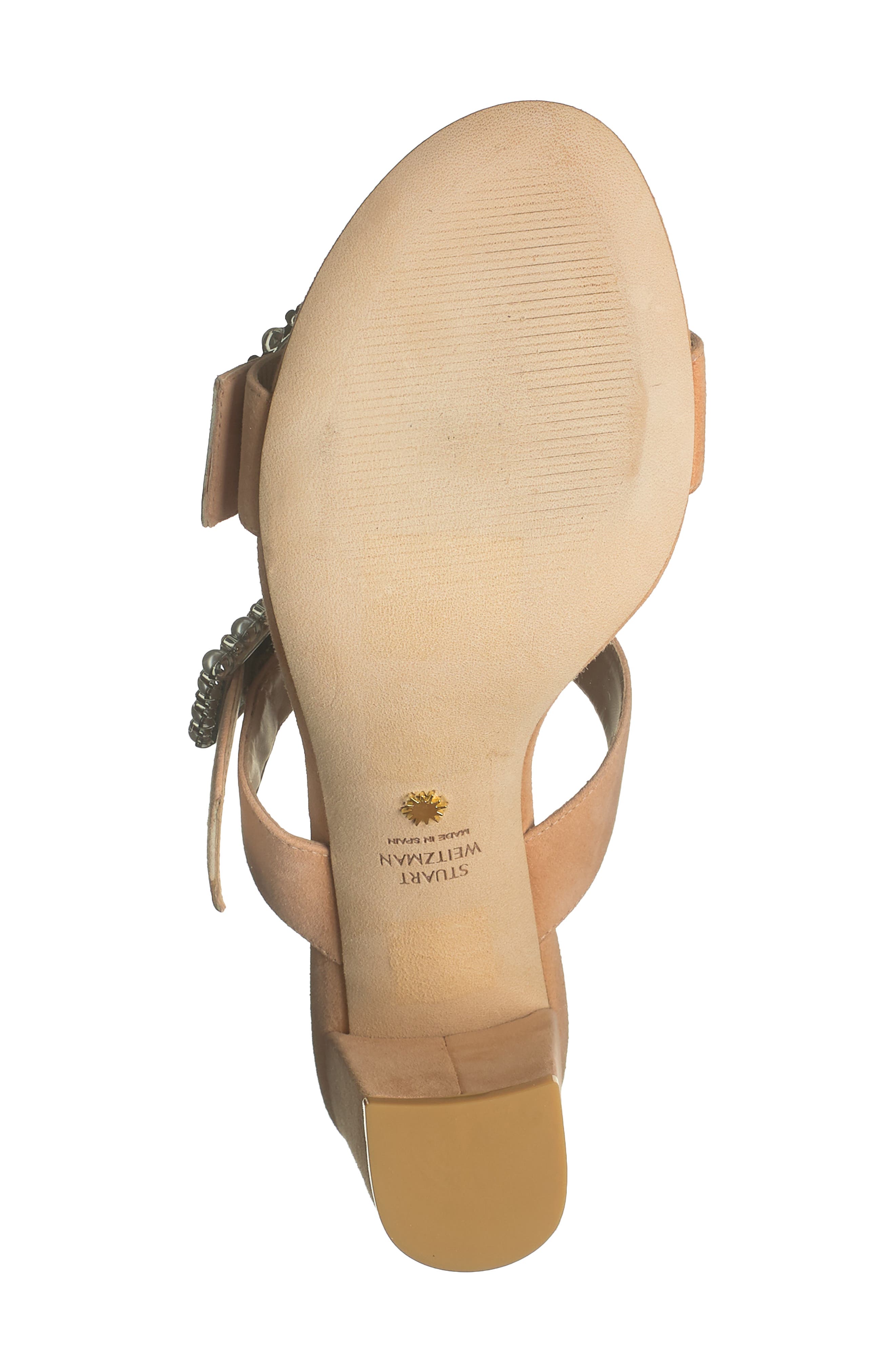 Stuart Weitzman Imitation Pearl Geo Buckle 75 Slide Sandal, Alternate, color, Ginger