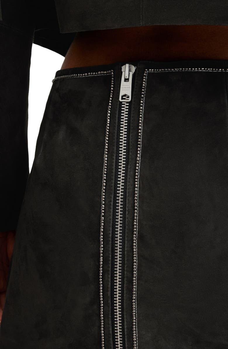 AllSaints Shai Embellished Leather Miniskirt, Alternate, color,