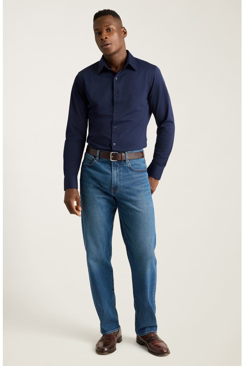Tech Navy Performance Cotton Blend Piqué Button-Up Shirt, Alternate, color, BIRDS EYE TEXTURE NAVY