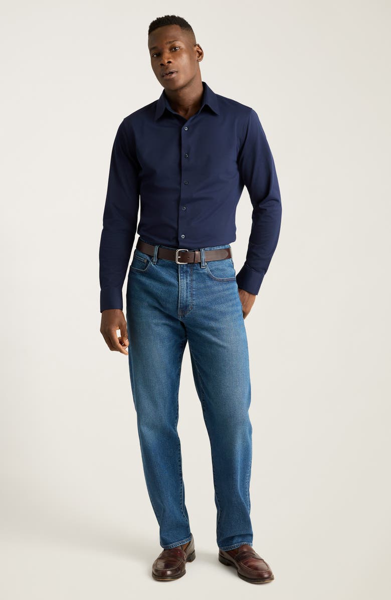 Bonobos Tech Navy Performance Cotton Blend Piqué Button-Up Shirt, Alternate, color,