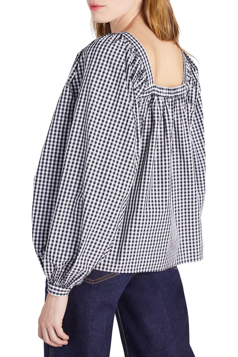 gingham belle blouse, Alternate, color, BLACK