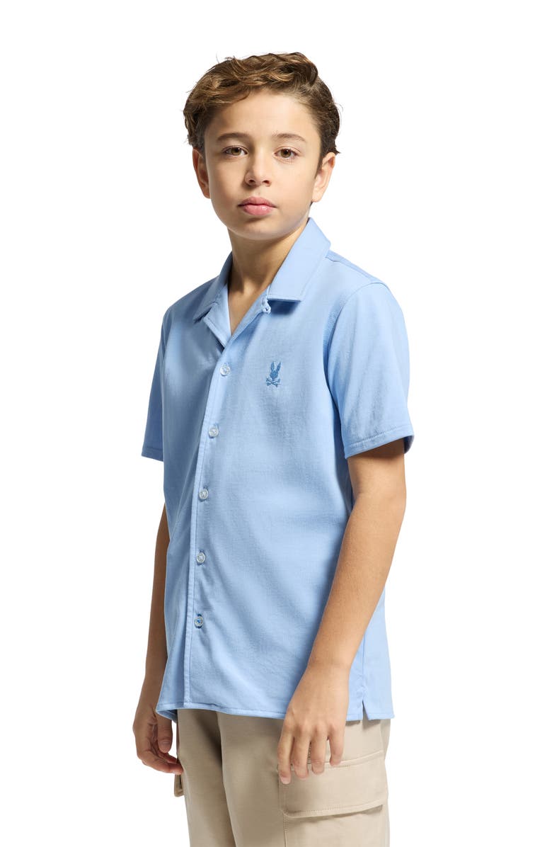 Psycho Bunny Kids' Bryan Pima Cotton Blend Camp Shirt, Alternate, color, Serenity