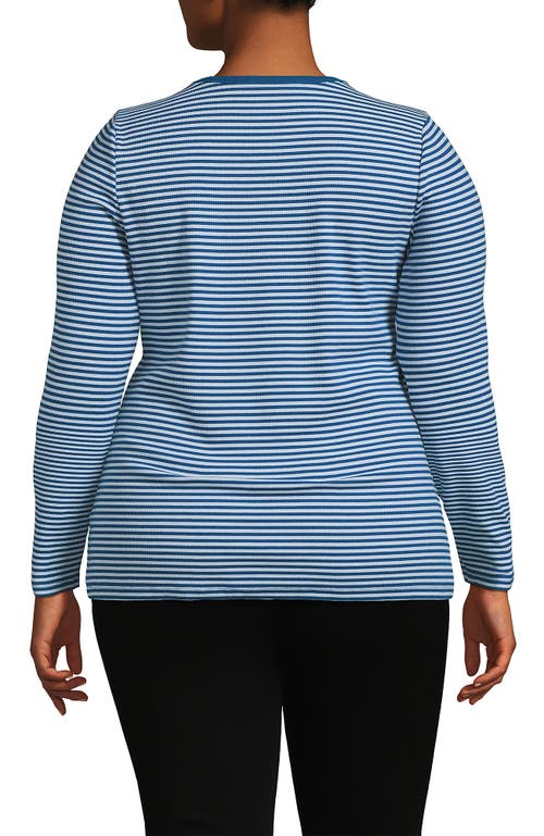 Lands' End Plus Size Long Sleeve Micro Rib T-shirt In Blue