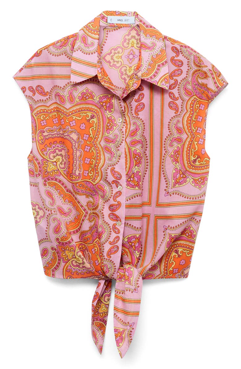 MANGO Paisley Tie Waist Button-Up Shirt, Alternate, color,