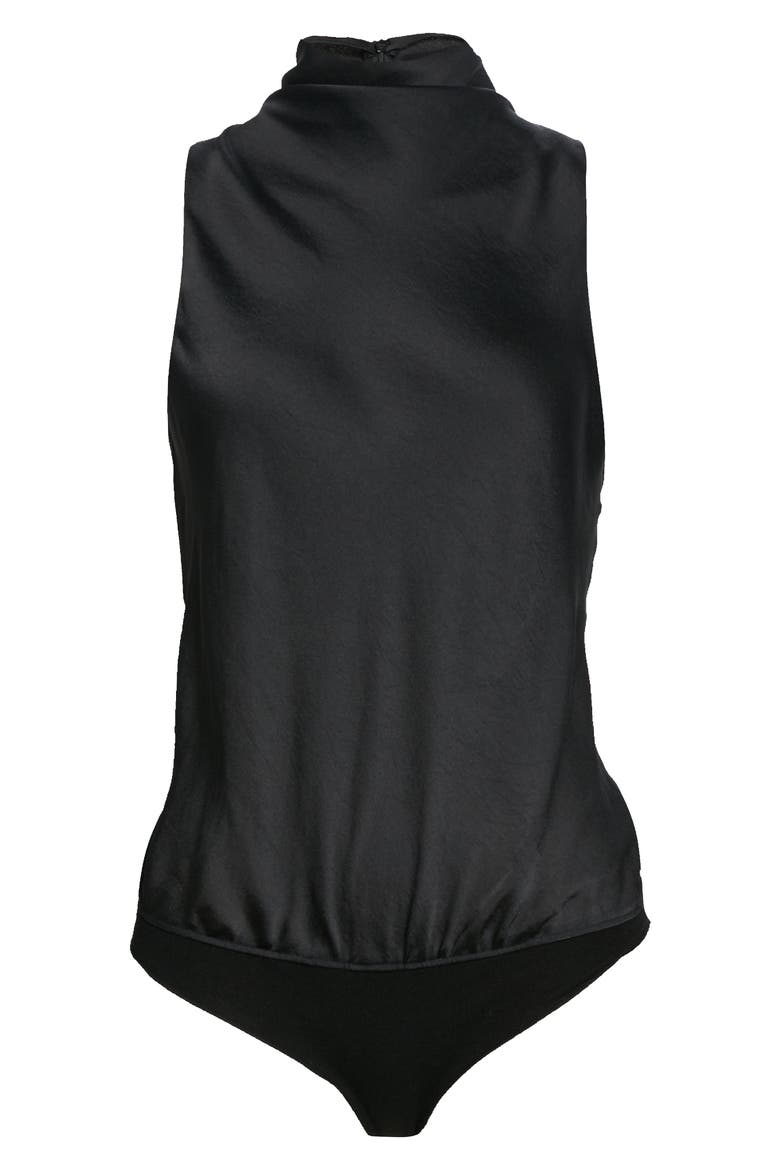 Draped Turtleneck Sleeveless Bodysuit, Alternate, color, BLACK
