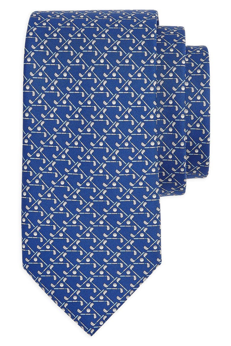 Salvatore Ferragamo Golf Print Silk Tie, Main, color, BLU