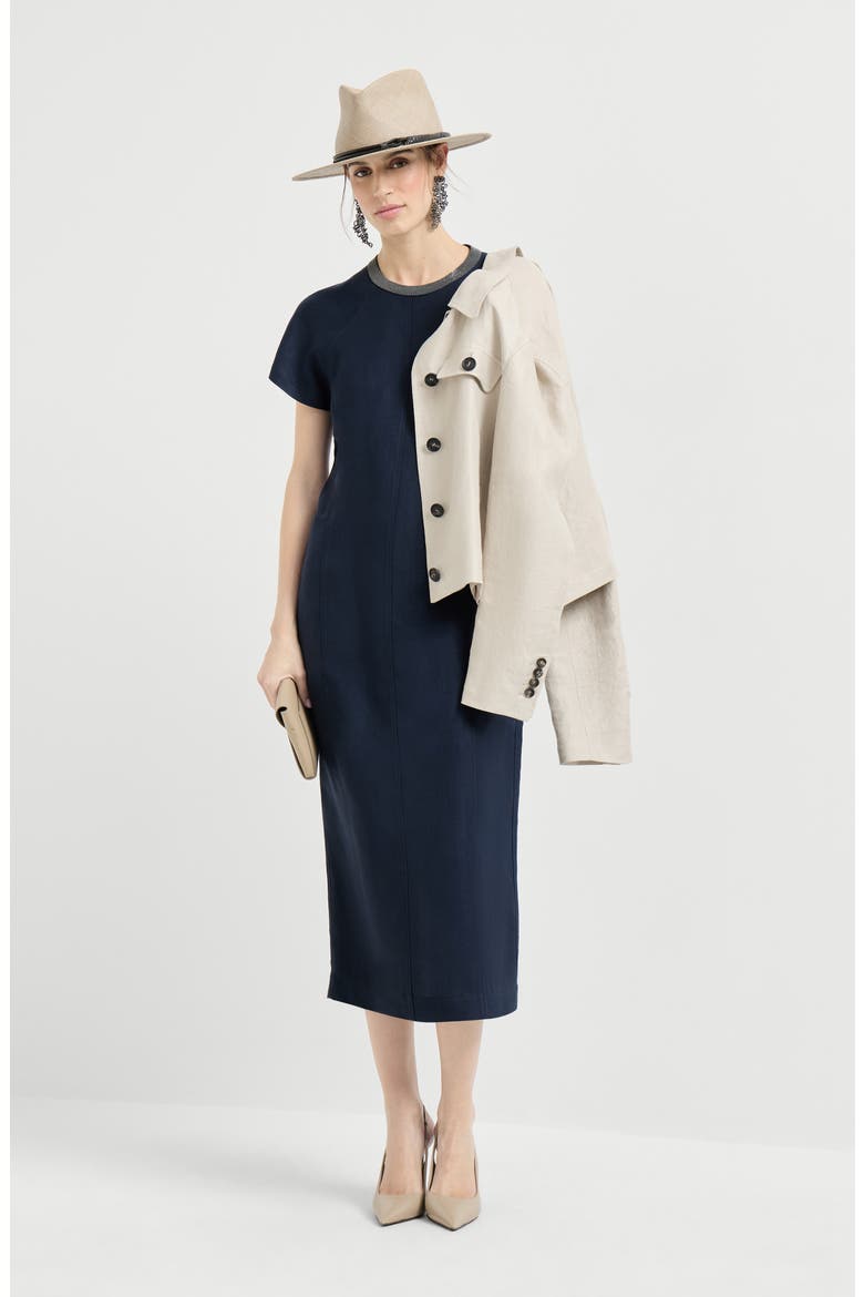 Twill dress with monili, Alternate, color, Blue