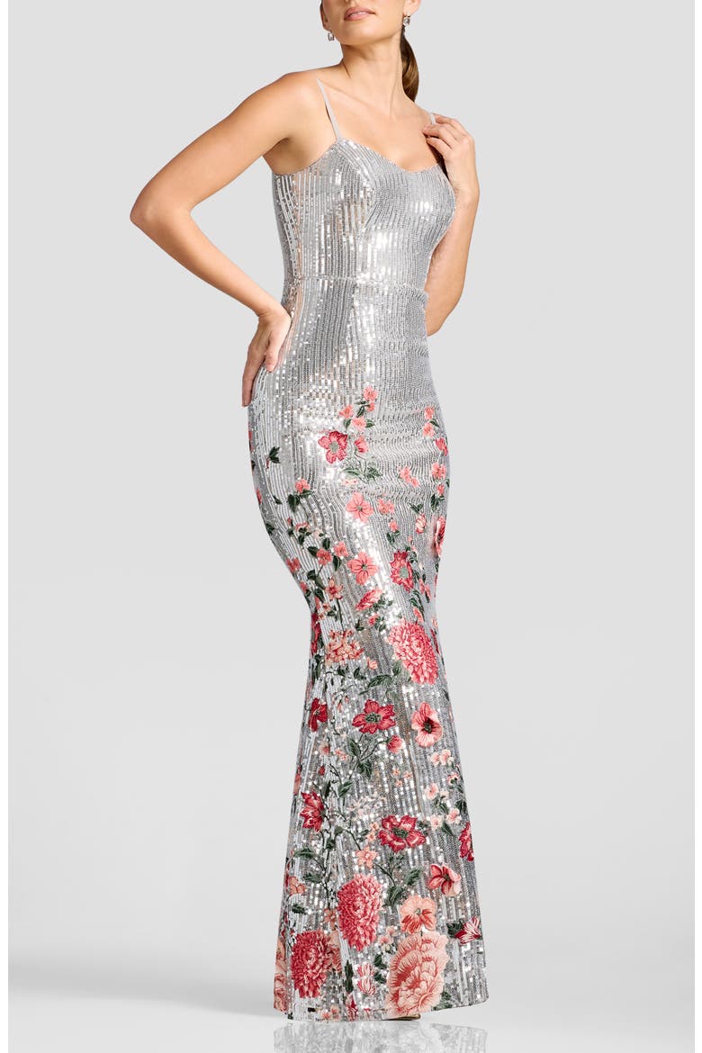 Giovanna Floral Embroidery Sequin Mermaid Gown, Alternate, color, SILVER MULTI