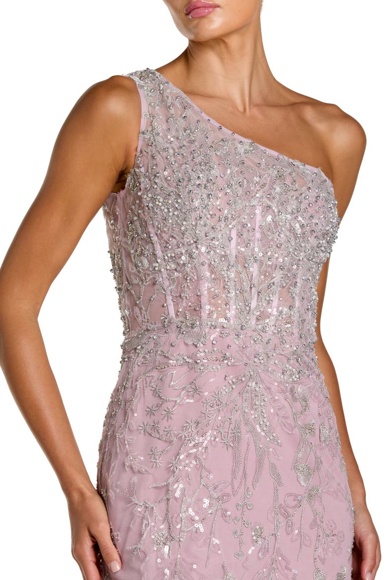 Embellished One-Shoulder Corset Bodice Column Gown, Alternate, color, Lilac