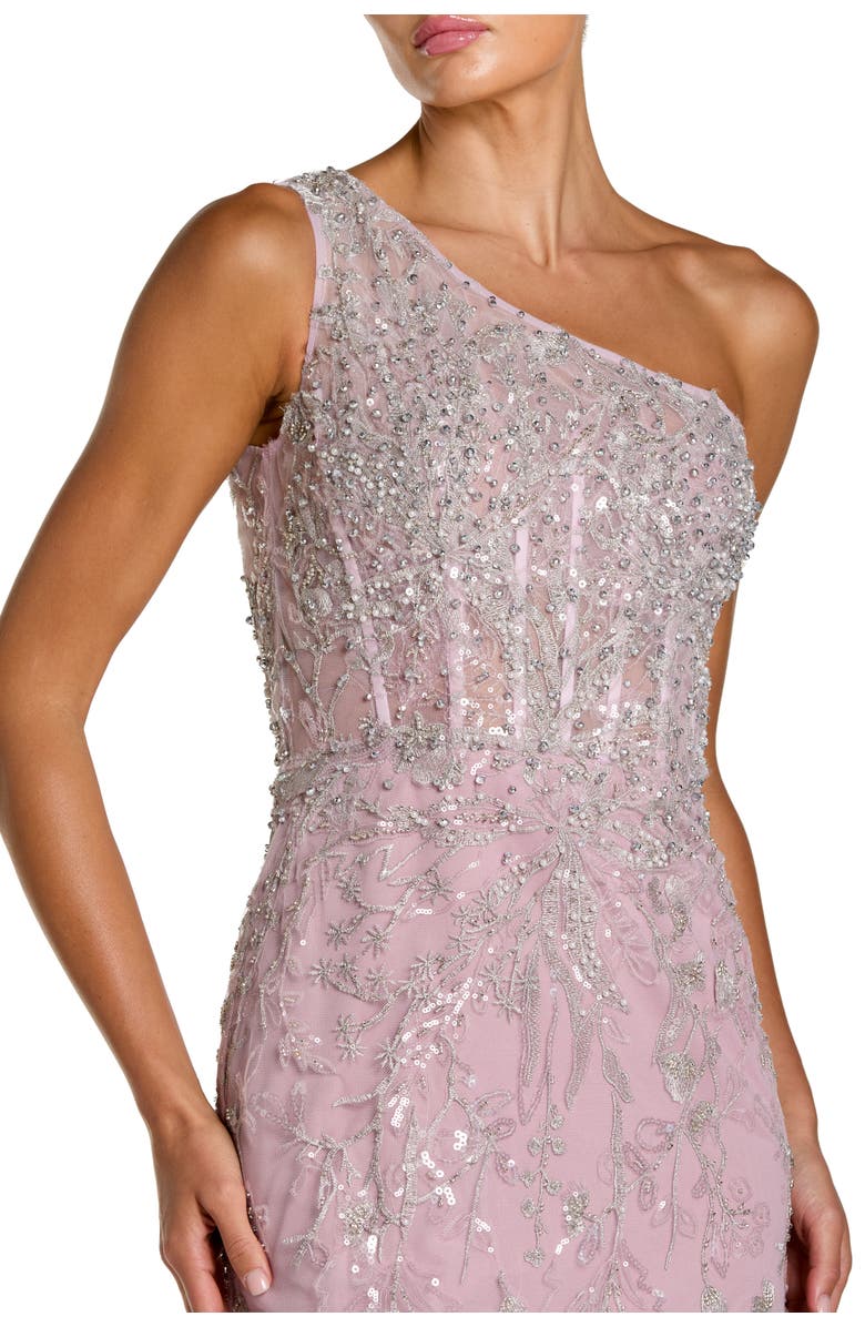 Mac Duggal Embellished One-Shoulder Corset Bodice Column Gown, Alternate, color, Lilac