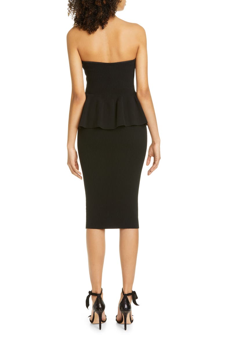 Rib Peplum Bustier Sweater Dress, Alternate, color, BLACK