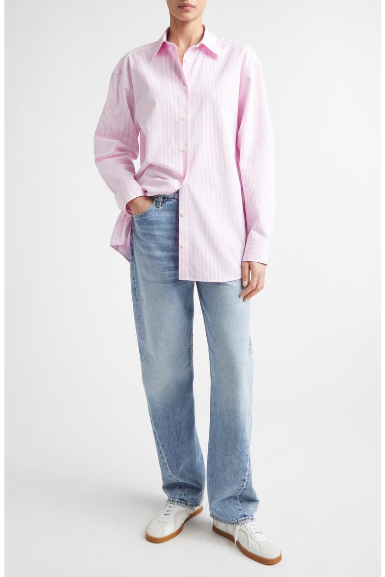 Classic Tumbled Stripe Organic Cotton Button-Up Shirt, Alternate, color, WHITE/ BLOOM