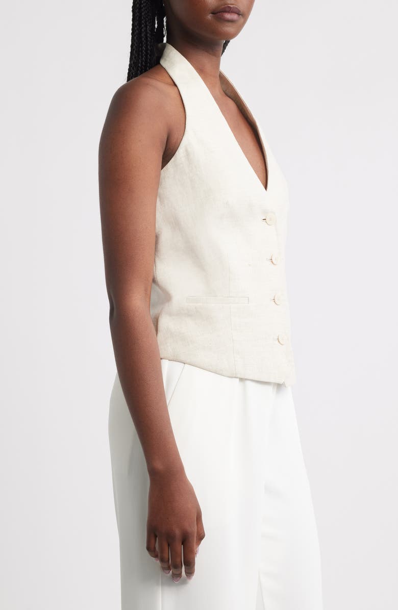 MANGO Boreli Linen Halter Vest, Alternate, color, Light Beige/ Pastel Grey