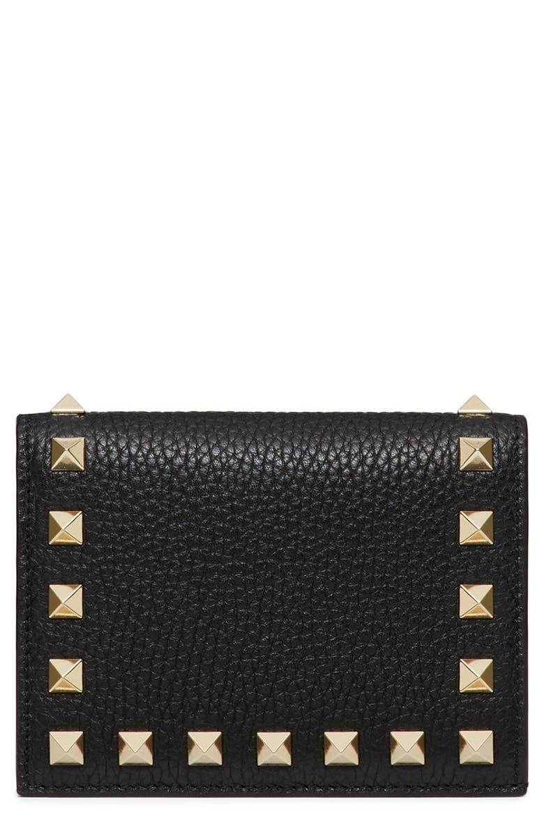 Valentino Garavani Rockstud Leather Bifold French Wallet, Main, color, Black