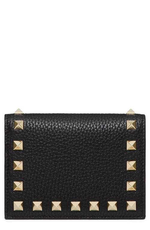 Valentino Garavani Small Rockstud Grainy Calfskin Wallet Woman Black Uni In Black