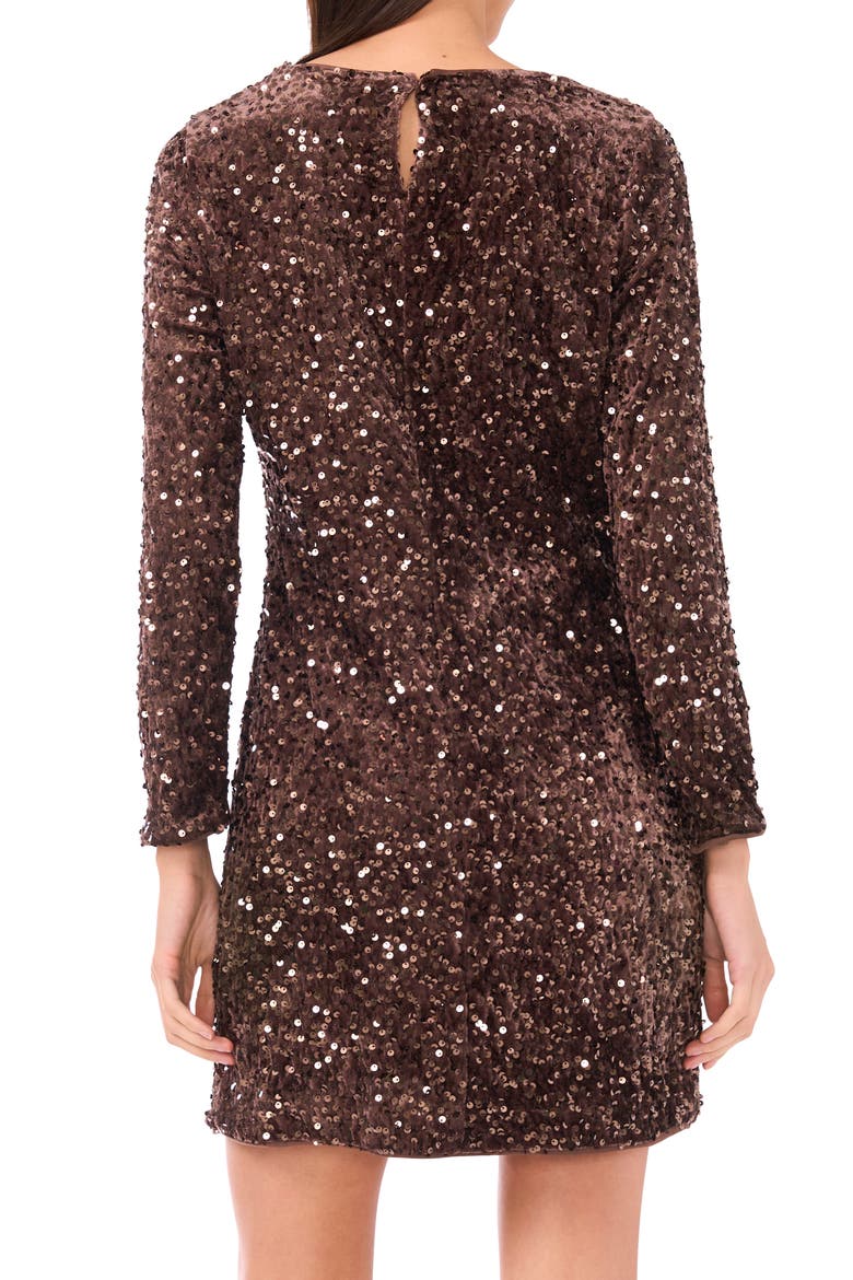 Sequin Long Sleeve Body-Con Dress, Alternate, color, COCOA