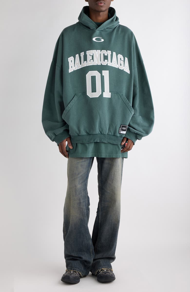 Balenciaga Oversize Cotton Hoodie, Alternate, color, Dark Green/ Light Grey
