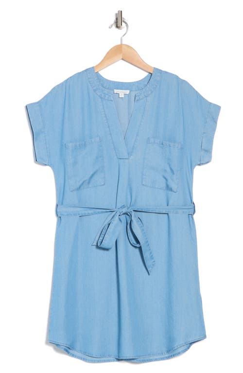 BLU PEPPER BLU PEPPER SHORT SLEEVE TIE WAIST CHAMBRAY MINIDRESS