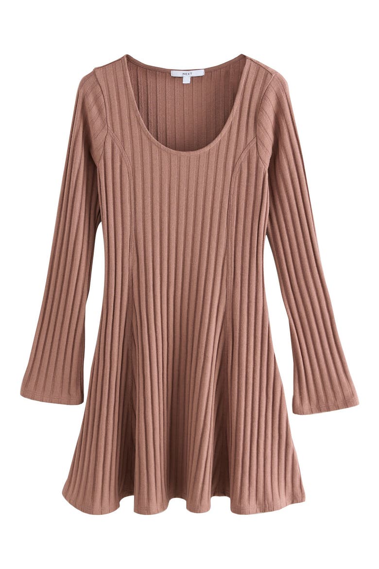 Ribbed Long Sleeve Minidress, Main, color, LIGHT BROWN