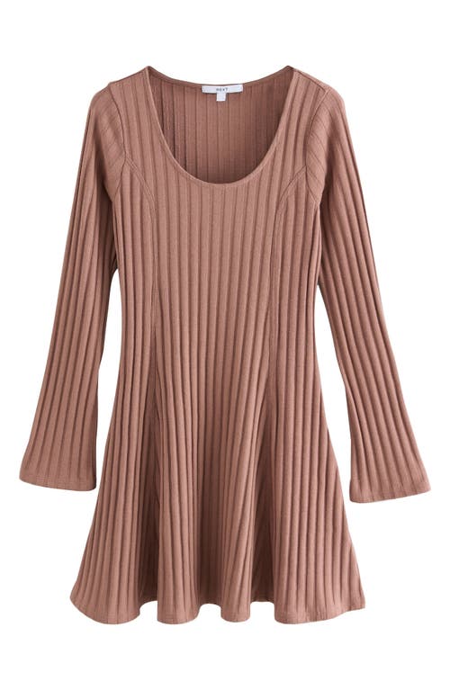 Next Ribbed Long Sleeve Minidress In Brown