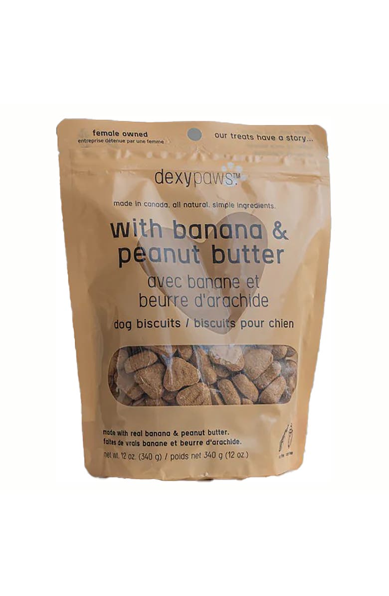 Dexypaws Banana, Oat 
Peanut Butter Dog Biscuits 12oz, Main, color, Brown