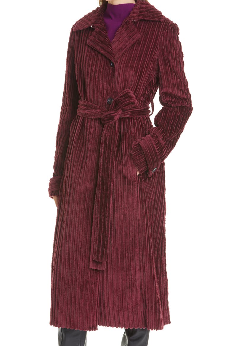 Belted Corduroy Trench Coat, Alternate, color, IRON RED