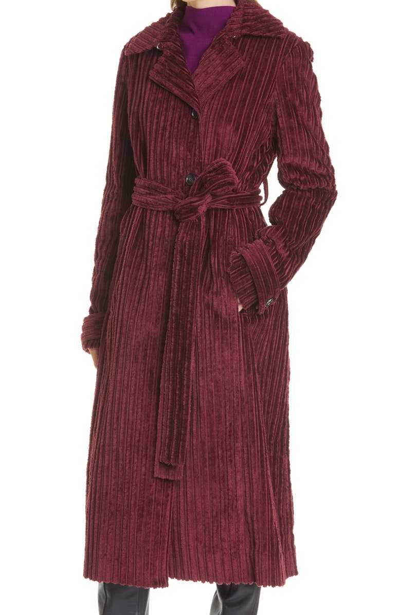 Victoria Beckham Belted Corduroy Trench Coat, Alternate, color, 