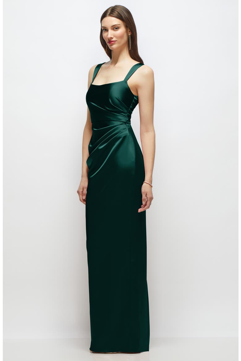 Square Neck Satin Charmeuse Column Gown, Alternate, color, EVERGREEN