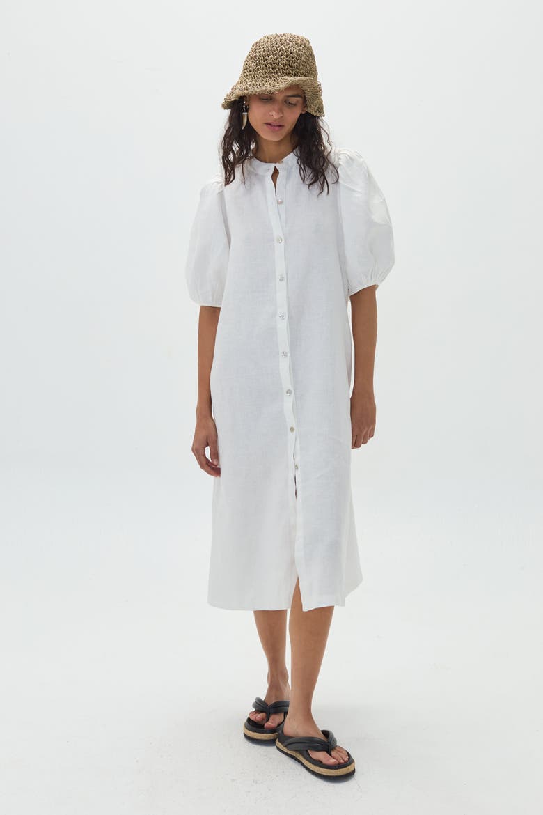 Bubble Linen Dress, Alternate, color, Off White