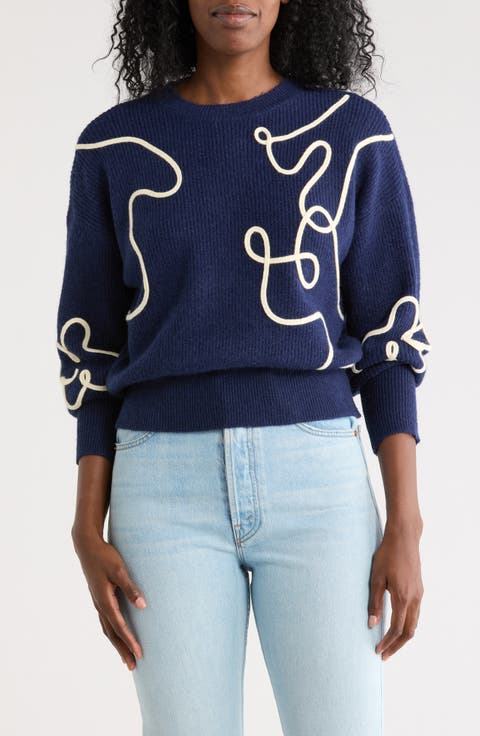 Abstract Line Embroidered Sweater