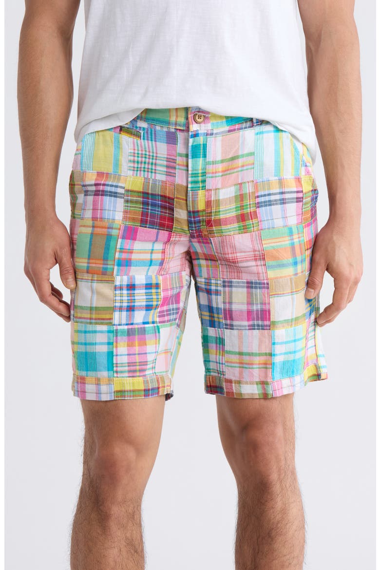 Patchwork Madras Flat Front Shorts, Main, color, PINEAPPLE