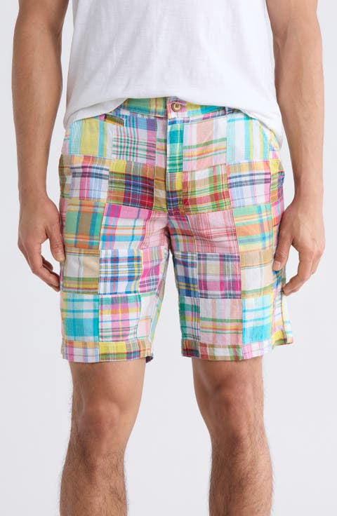 Patchwork Madras Flat Front Shorts