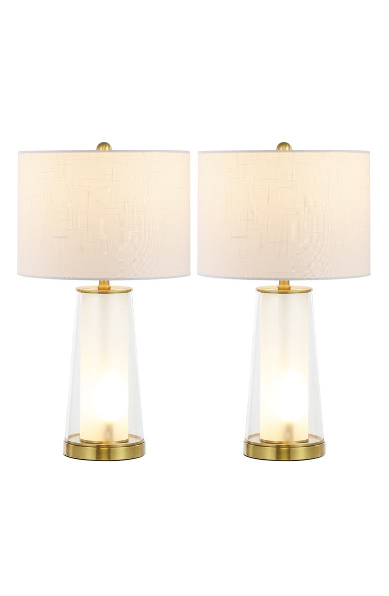 JONATHAN Y Tryon 26" Modern Minimalist Glass/Iron Nightlight LED Table Lamp, Alternate, color, Clear/Brass Gold