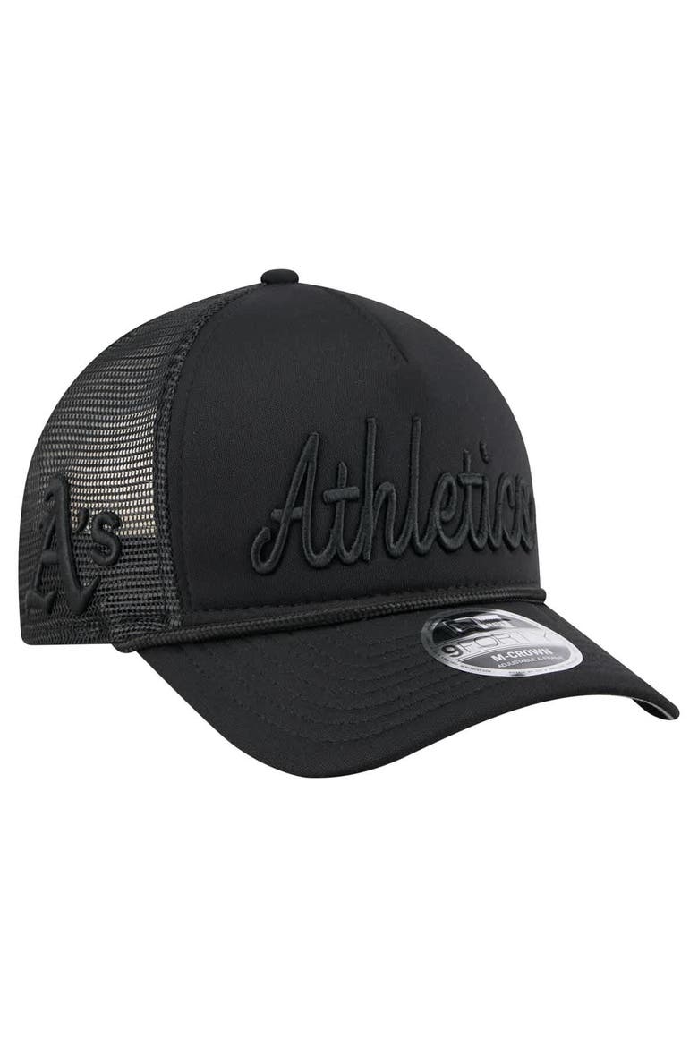 Men's New Era Black Athletics City Initial 9FORTY A-Frame M-Crown Adjustable Trucker Hat, Alternate, color, Black