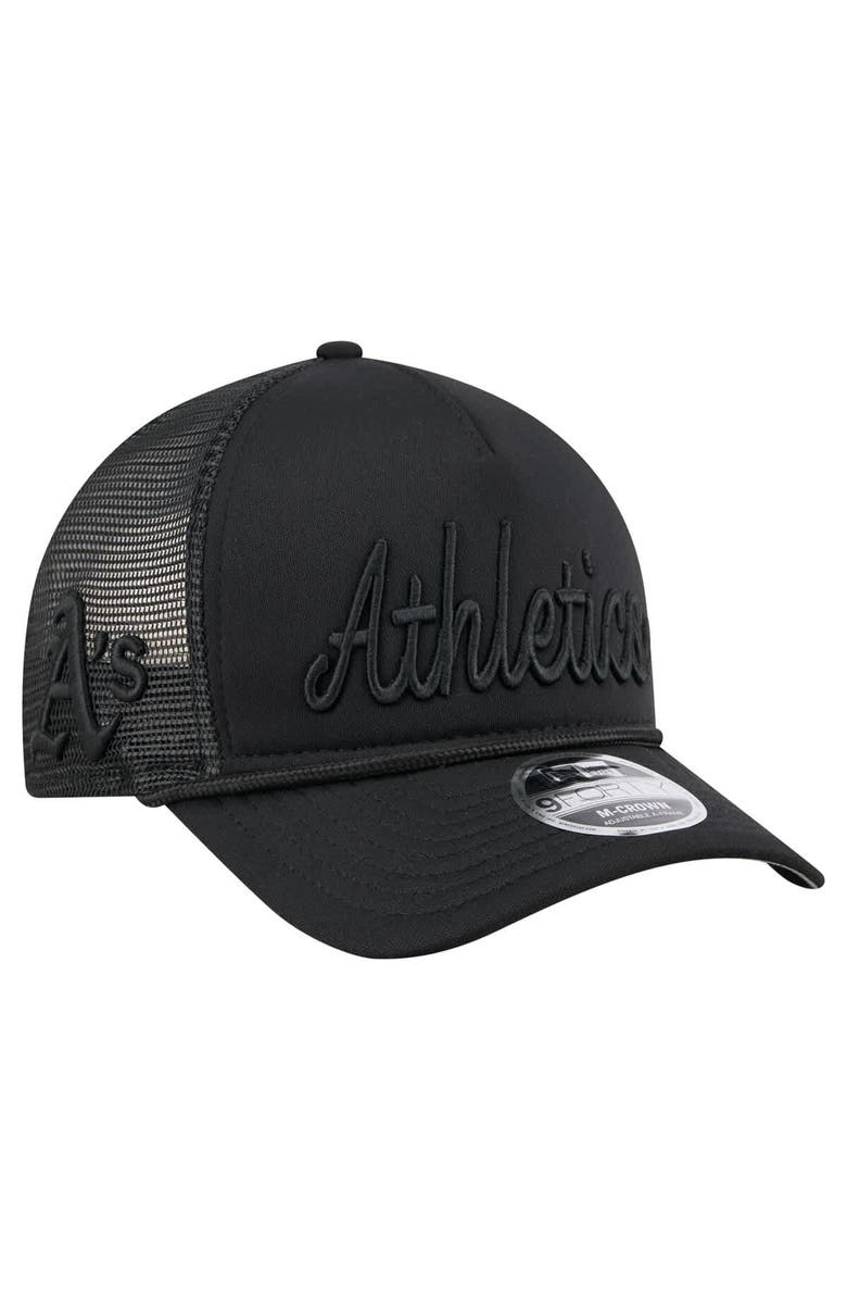 New Era Men's New Era Black Athletics City Initial 9FORTY A-Frame M-Crown Adjustable Trucker Hat, Alternate, color, Black