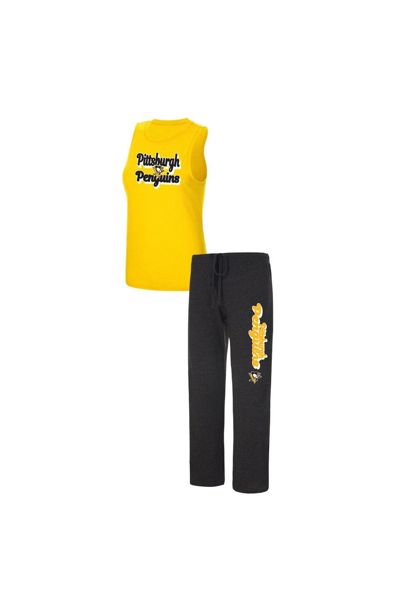 CONCEPTS SPORT Women's Concepts Sport Gold/Heather Black Pittsburgh Penguins Meter Muscle Tank Top & Pants Sleep Set, Alternate, color, Black