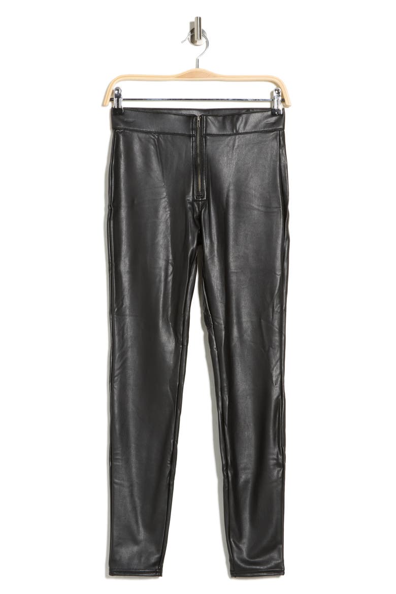 Front Zip Faux Leather Leggings, Alternate, color, BLACK