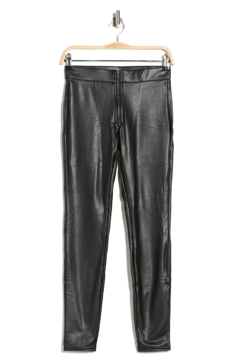 Hue Front Zip Faux Leather Leggings, Alternate, color, Black