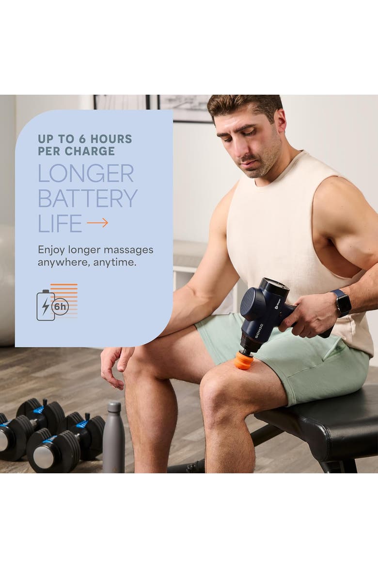 Sonic Massage Gun Percussion Muscle Massager with 8 Heads & 6 Speeds, Alternate, color, Blue