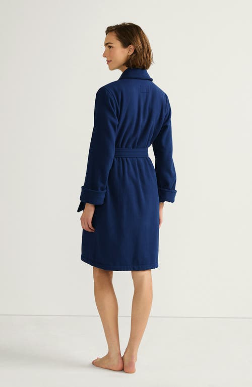 Lands' End Cotton Terry Knee Length Spa Bath Robe In Deep Sea Navy