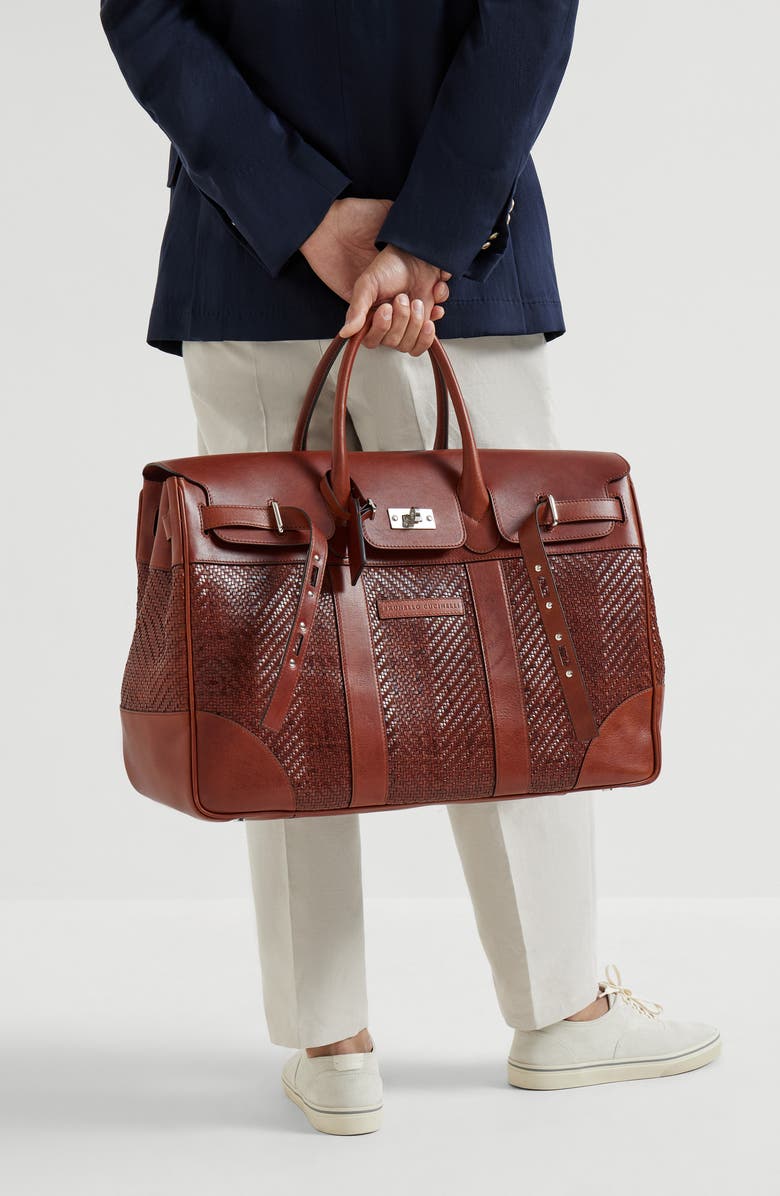 Brunello Cucinelli Calfskin and cowhide bag, Alternate, color, Cognac