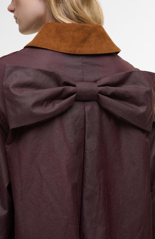 Barbour X Farm Rio Thais Waxed Cotton Jacket In Burgundy