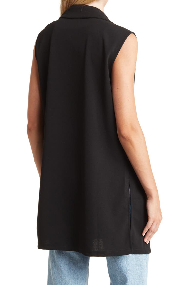 Notch Lapel Open Front Long Vest, Alternate, color, BLACK