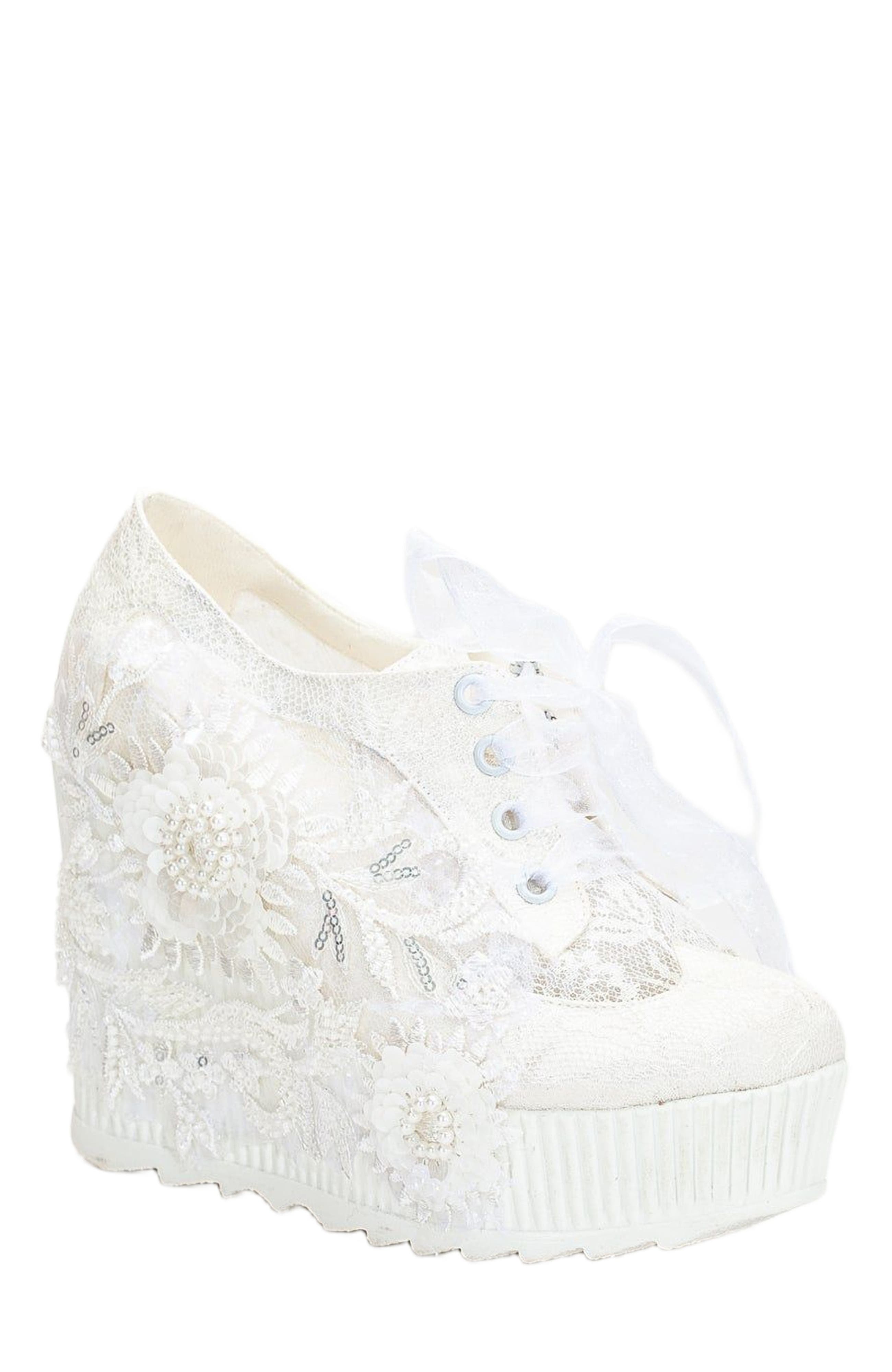 Forever 
Always Shoes Sheri Lace Bridal Platform Sneakers, Alternate, color, Ivory